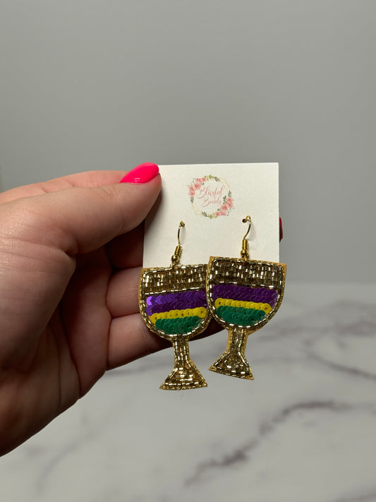 Mardi Gras Wine Dangle Earrings