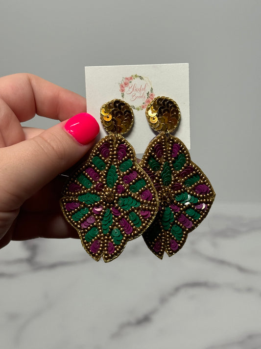 Mardi Gras Dangle Earrings