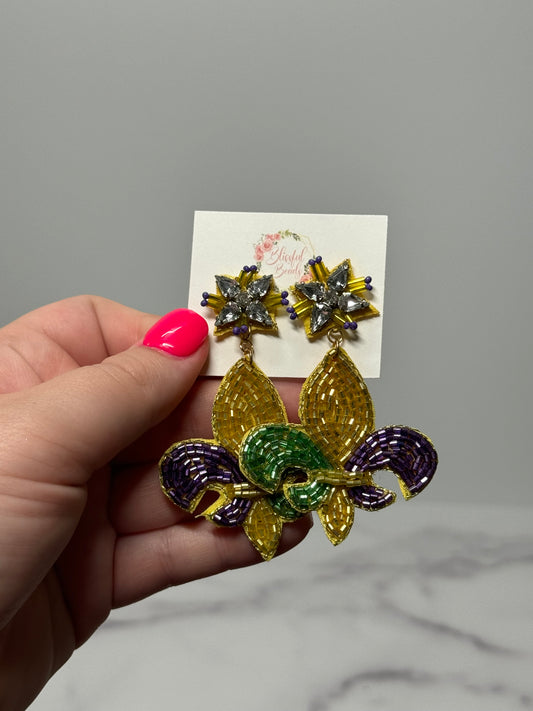 Mardi Gras Fleur-de-lis Dangle Earrings