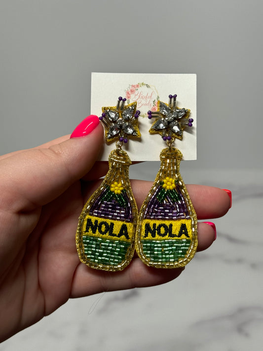 NOLA Champagne Mardi Gras Earrings