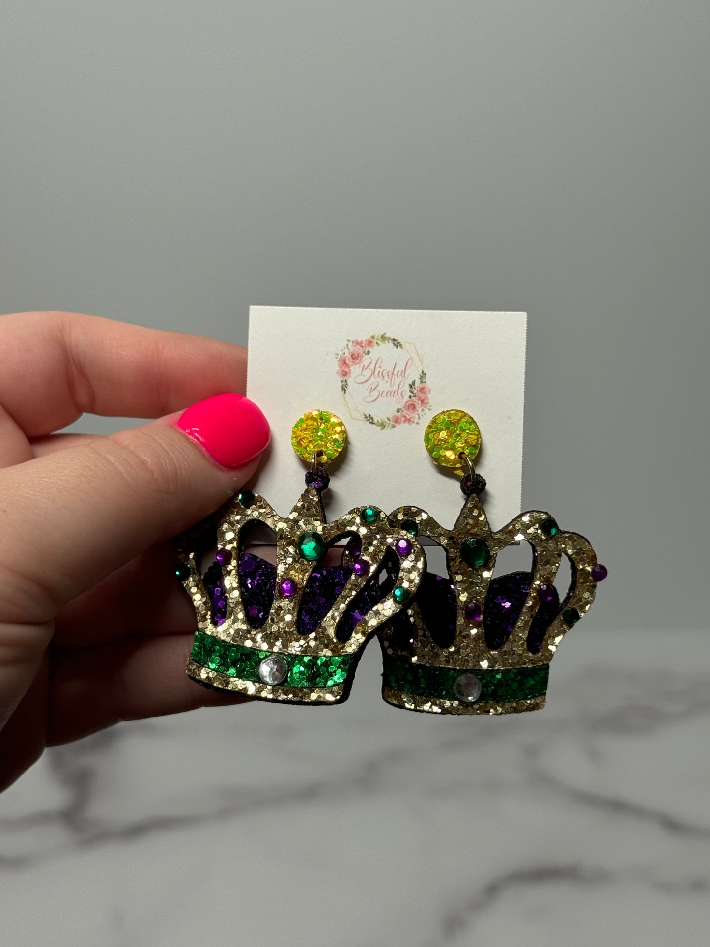 Mardi Gras Crown Glitter Dangles