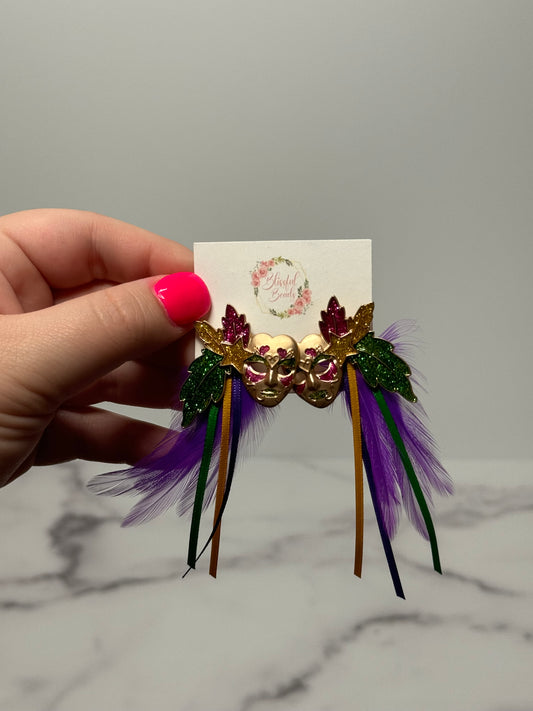 Mardi Gras Mask Feather Studs