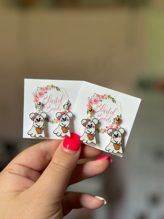 Minnie Pumpkin Cutie Ghost Dangle Earrings