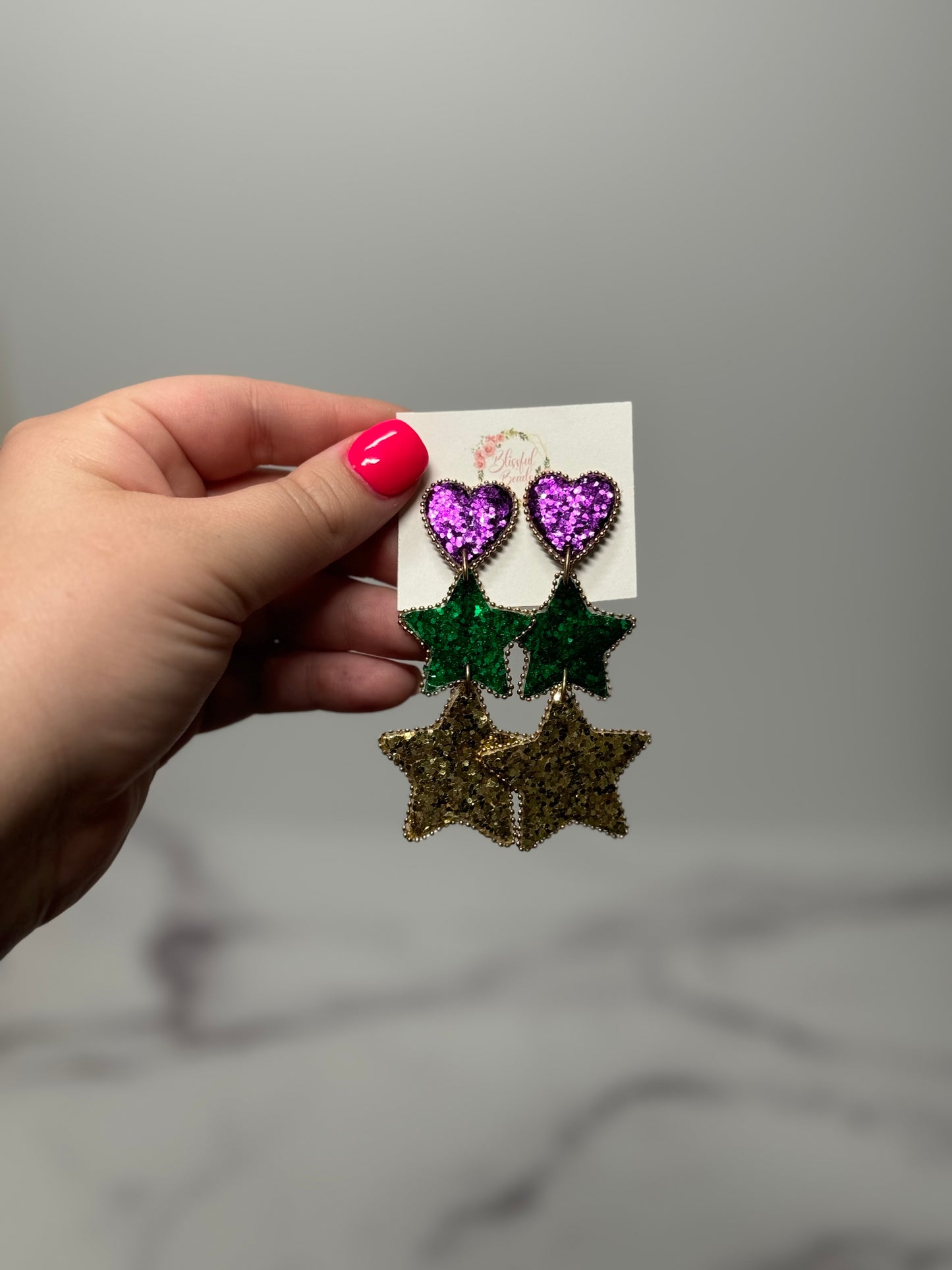 Heart + Star Mardi Gras Dangles