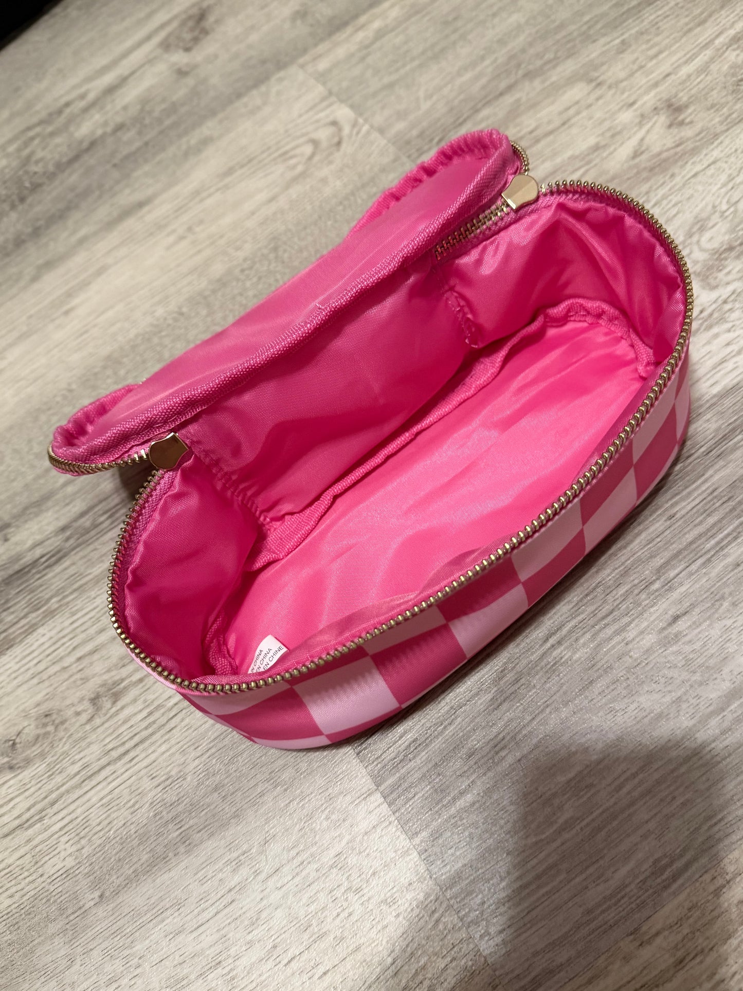 Pink Checkered Makeup Bag
