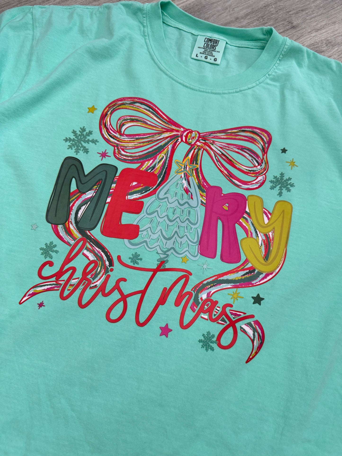 Merry Christmas + Bow Comfort Colors Shirt