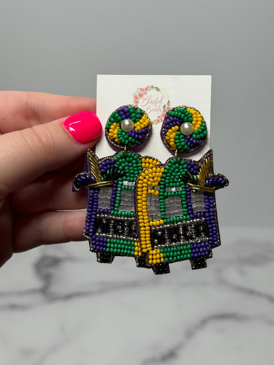 Mardi Gras Streetcar Dangle Earrings