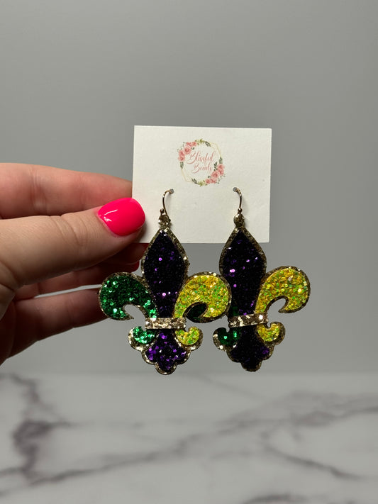 Fleur-de-lis Glitter Dangle Earrings