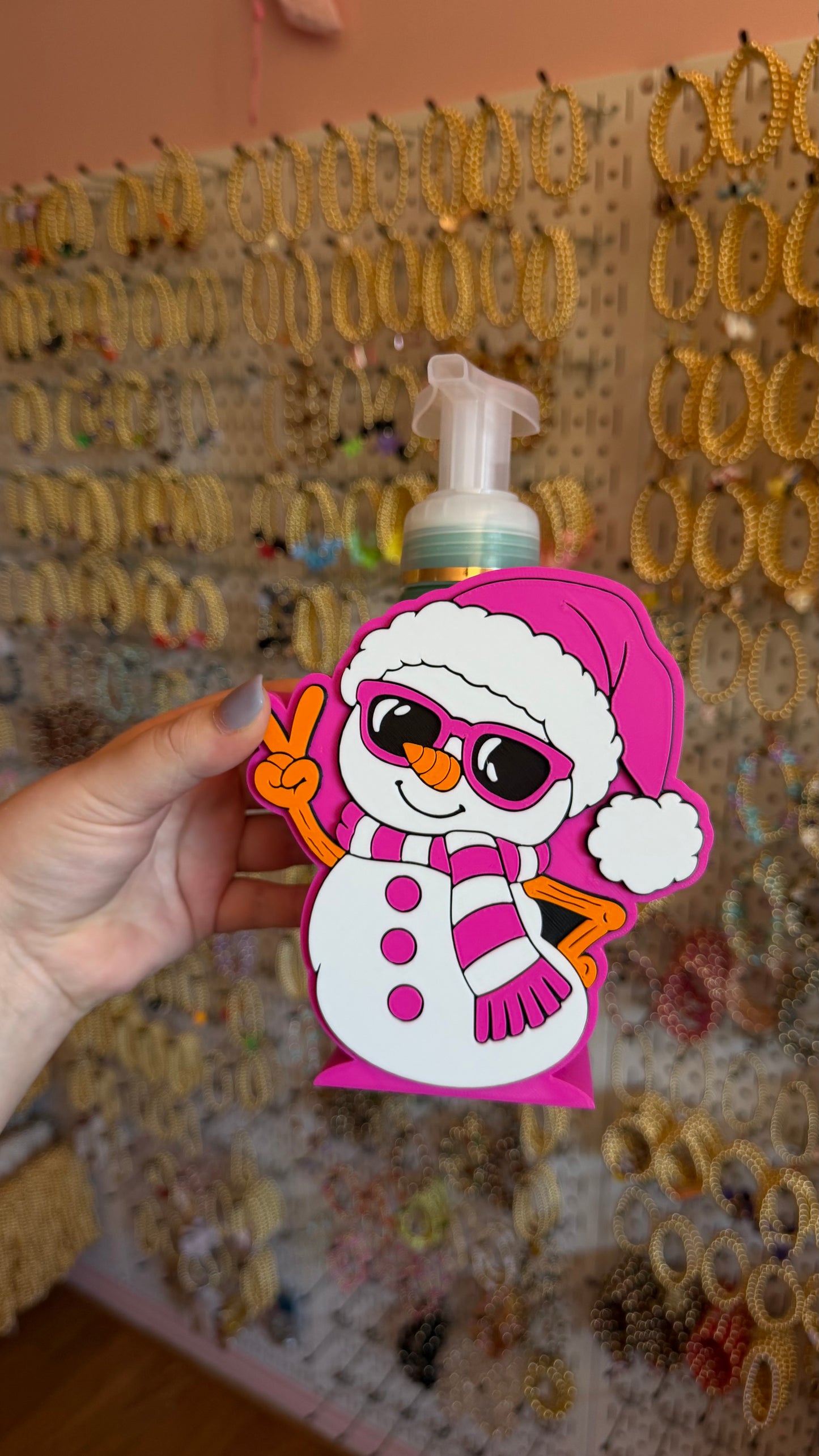 Pink Snowman Hand Soap Holder