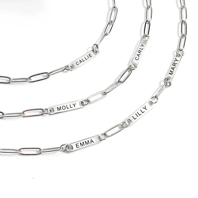 Engravable Paperclip 3 Bar Necklace