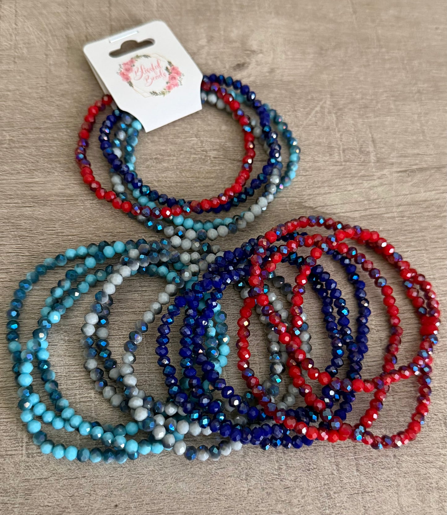 Sparkling Red, White & Blue Handmade Bracelet Set