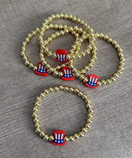 Uncle Sam Top Hat Gold Beaded Bracelet