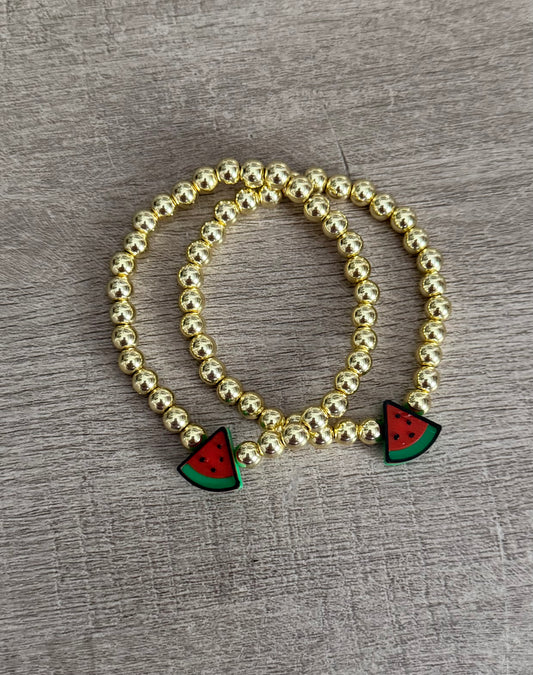 Sweet Summer Watermelon Gold Beaded Bracelet
