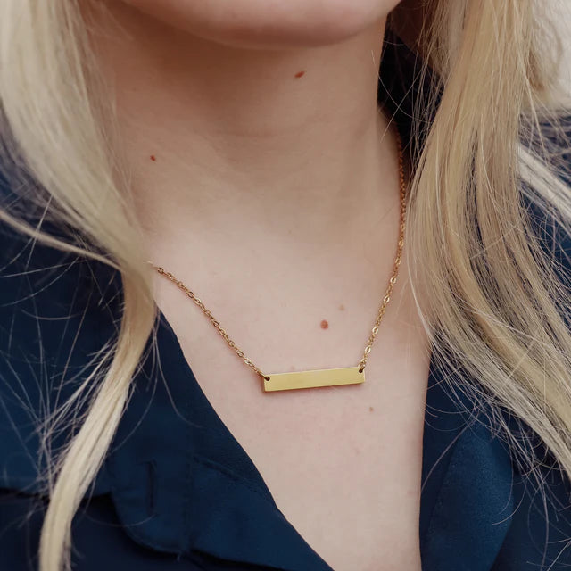 Engravable Gold Bar Stainless Necklace