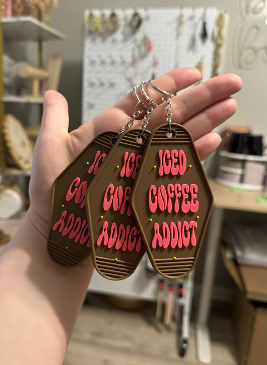 "Iced Coffee Addict" Plastic Keychain