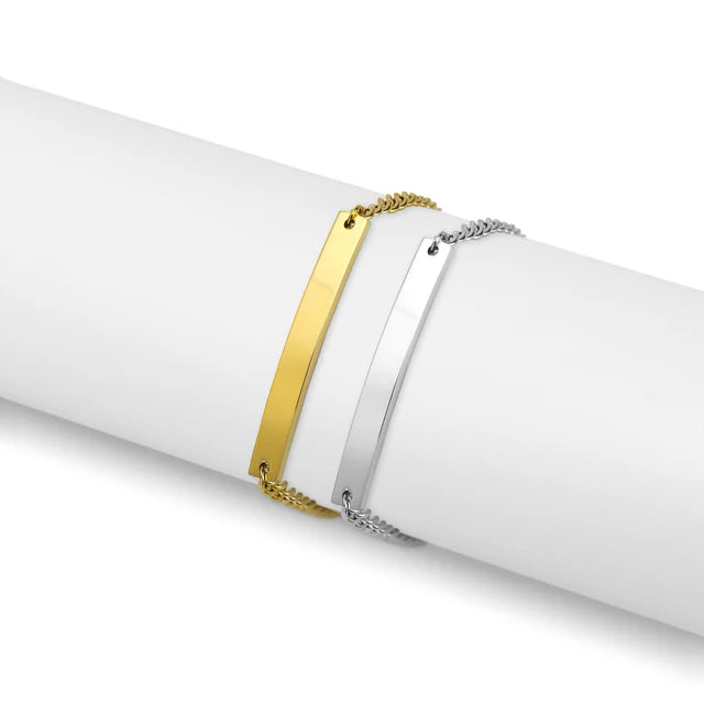 Engravable Curved Blank Bar Curb Chain Bracelet