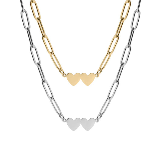 Engravable 2 Heart Paperclip Necklace