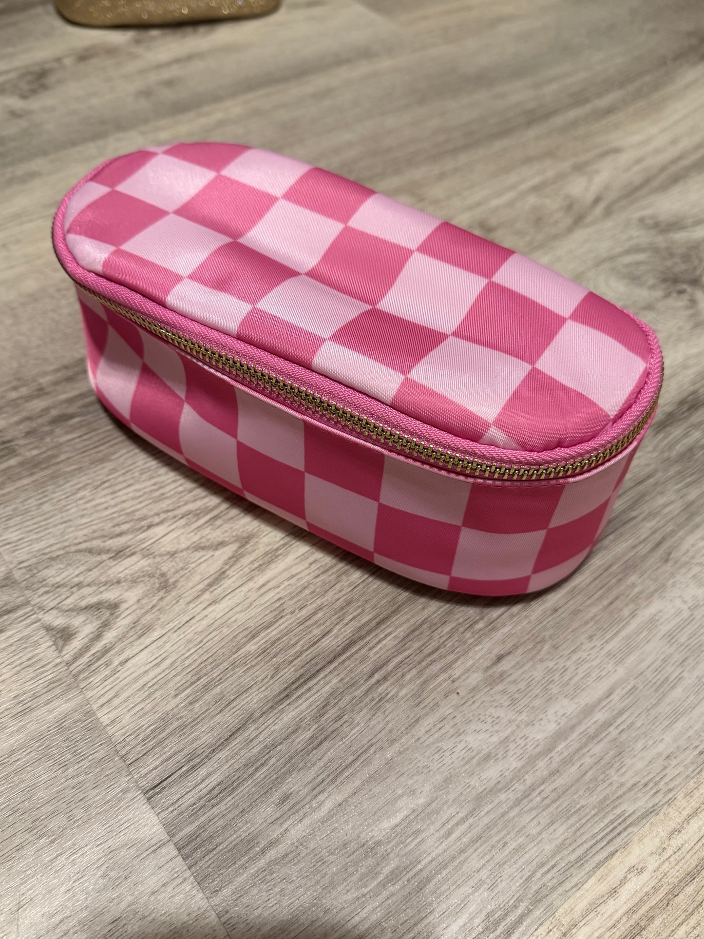 Pink Checkered Makeup Bag