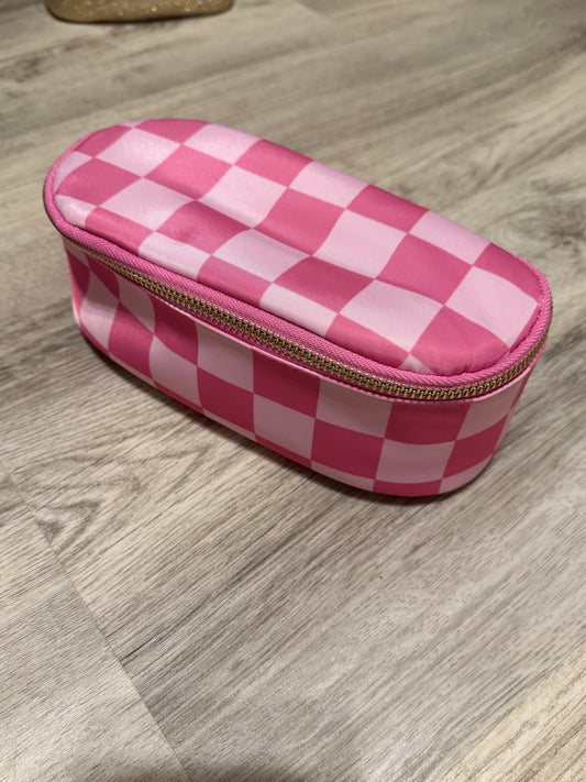 Pink Checkered Makeup Bag