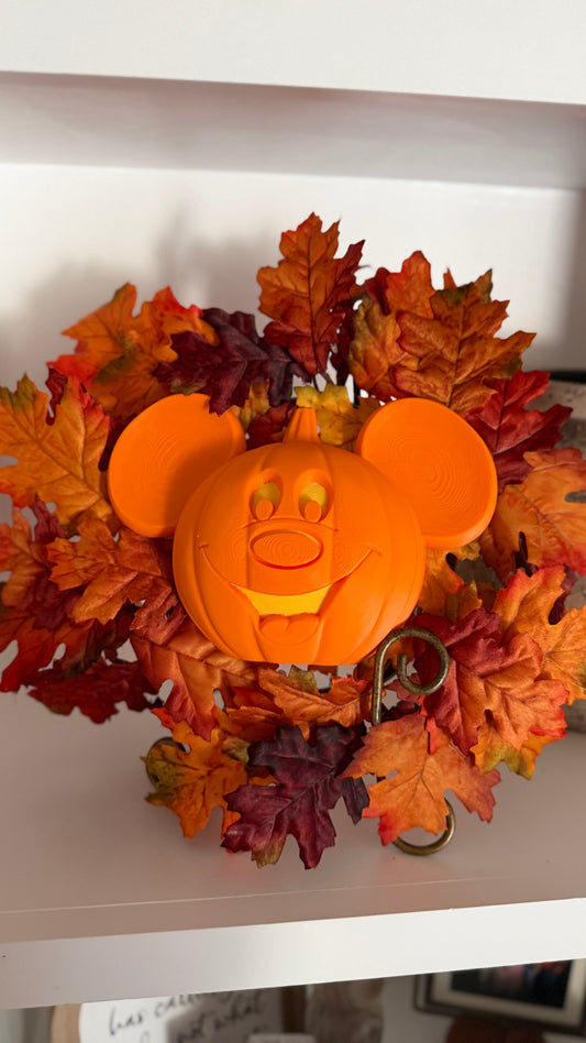 Handmade Disney-Inspired Autumn Pumpkin Wreath with Display Stand | Fall Tabletop Decor