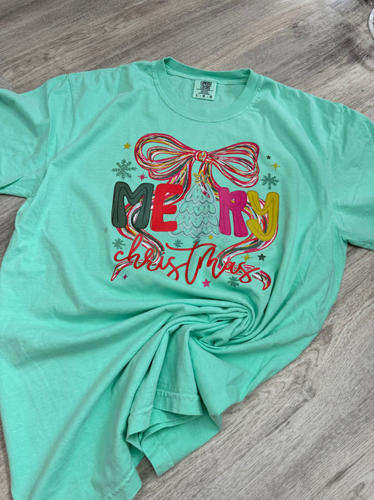 Merry Christmas + Bow Comfort Colors Shirt