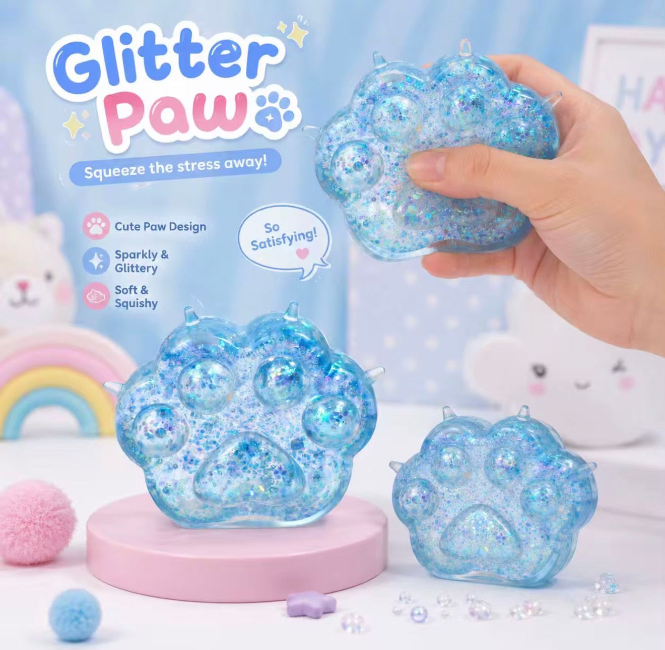 Glitter Paw Squishy Toy