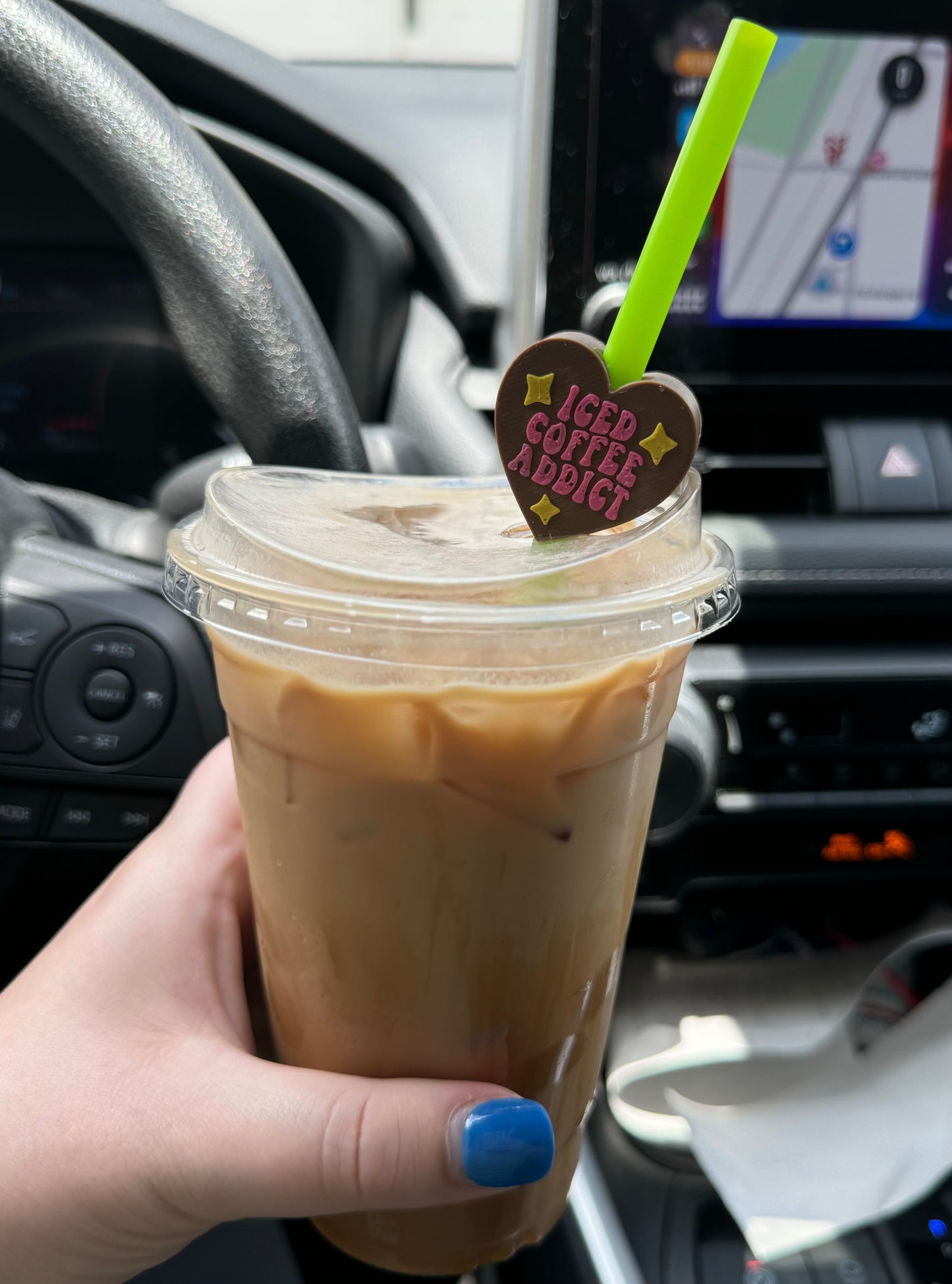 "Iced Coffee Addict" Heart Straw Topper