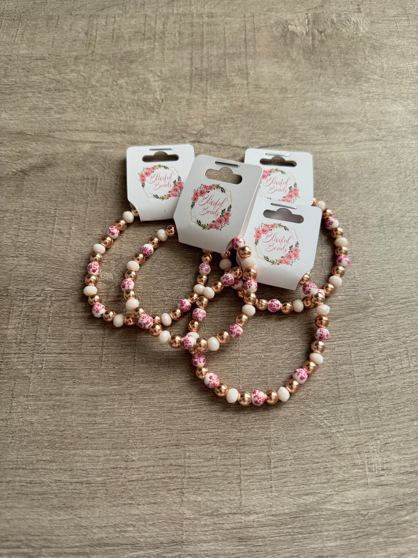 Pink Floral + Rose Gold Bracelet