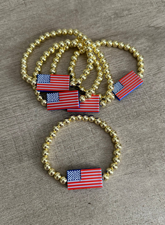 American Flag Gold Beaded Bracelet