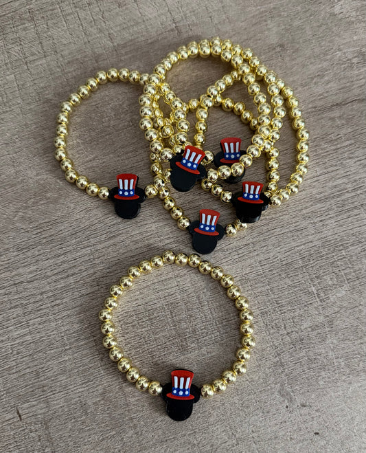 Patriotic Mickey Gold Beaded Bracelet