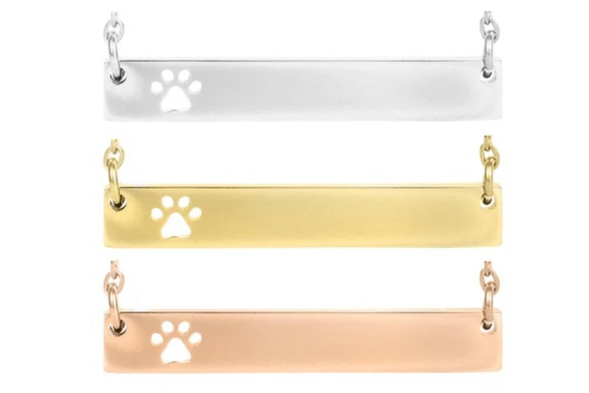 Engravable Cutout Paw Print Bar Necklace