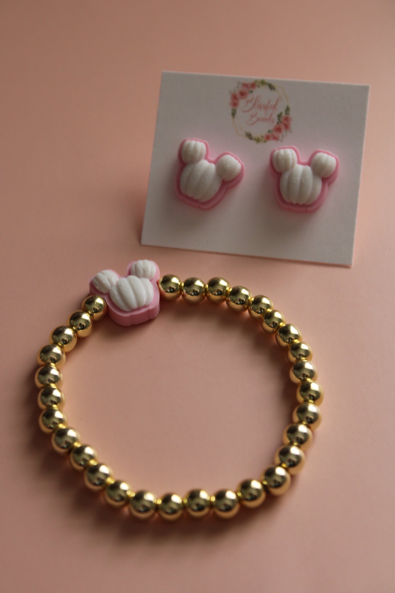 Pink Mickey Pumpkin Bracelet + Earring Duo