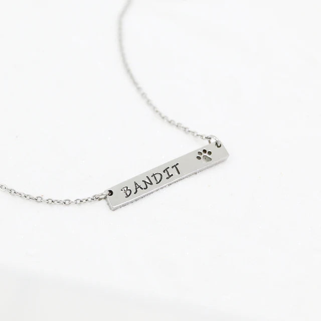 Engravable Cutout Paw Print Bar Necklace