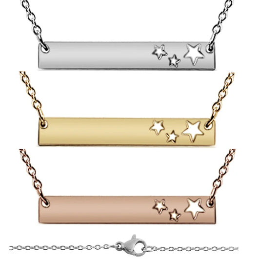 Engravable Cutout Stars Bar Necklace