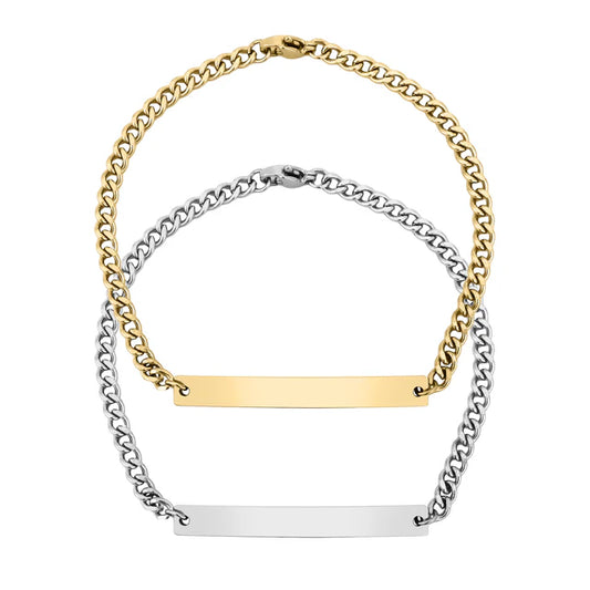 Engravable Curved Blank Bar Curb Chain Bracelet