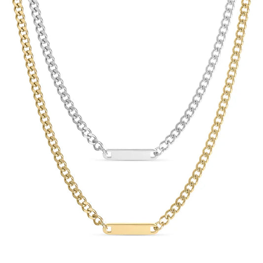 Engravable Curb Chain Bar Necklace