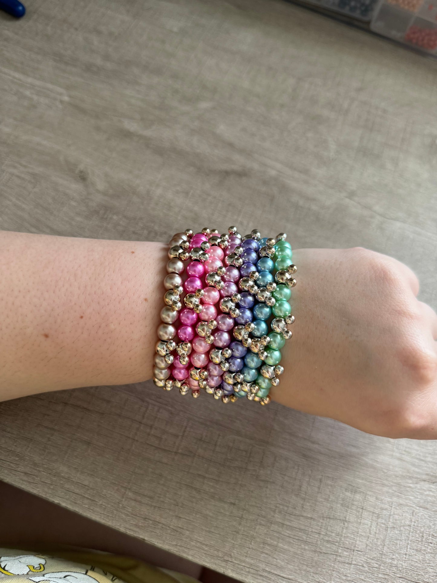 Colored Pearls + RG Mickey Bracelets