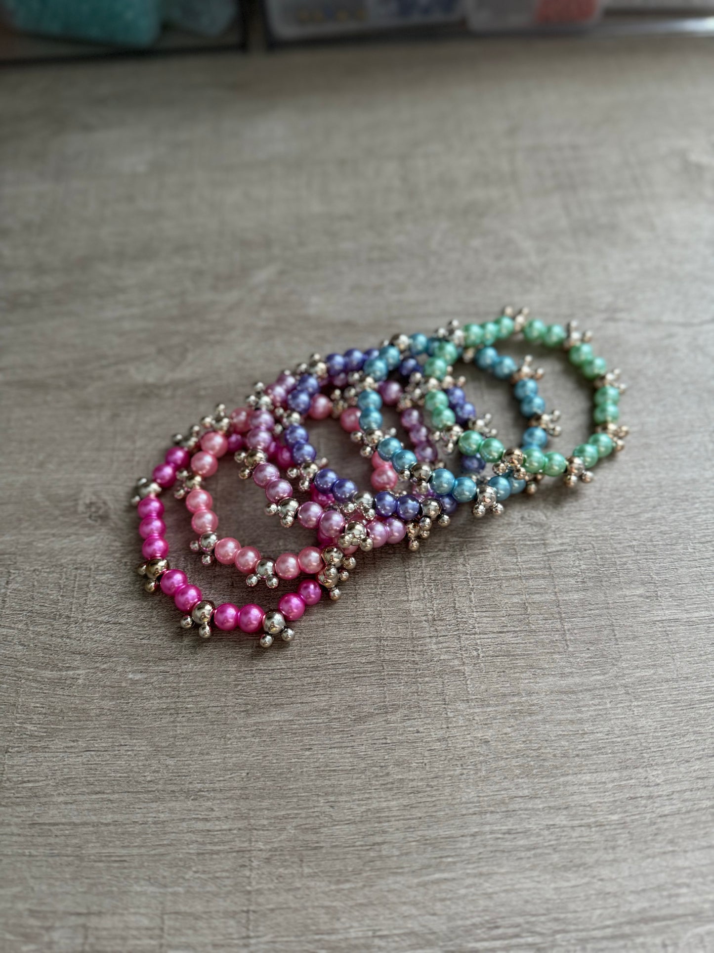 Colored Pearls + RG Mickey Bracelets