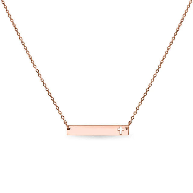 Engravable Cutout Cross Bar Stainless Steel Necklace