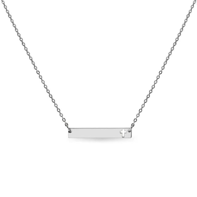 Engravable Cutout Cross Bar Stainless Steel Necklace