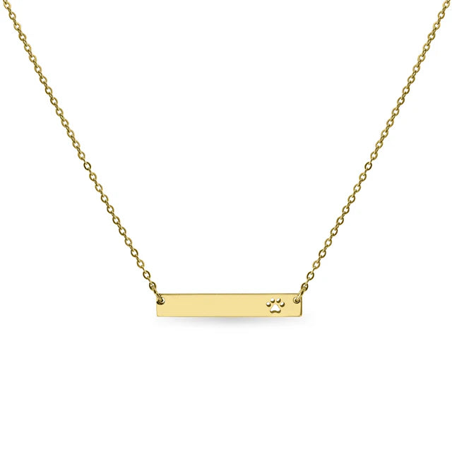 Engravable Cutout Paw Print Bar Necklace