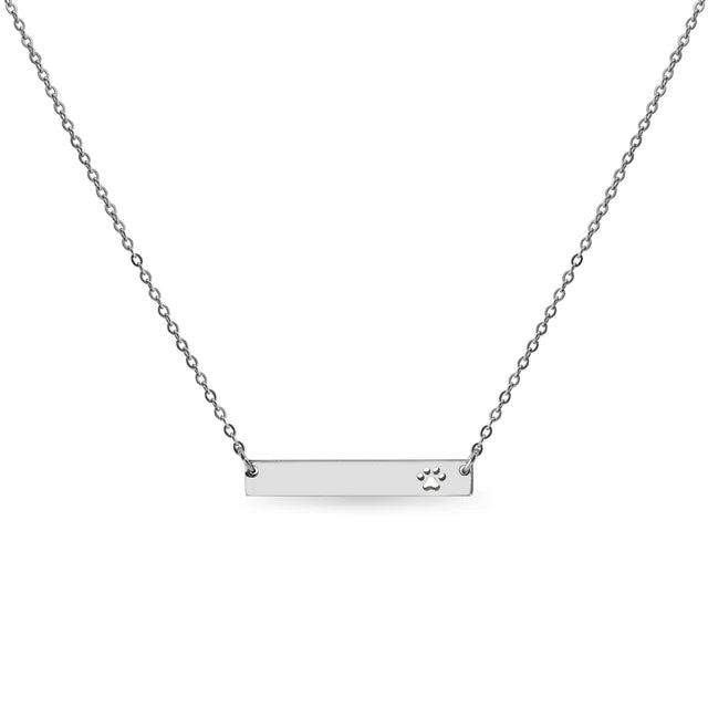 Engravable Cutout Paw Print Bar Necklace